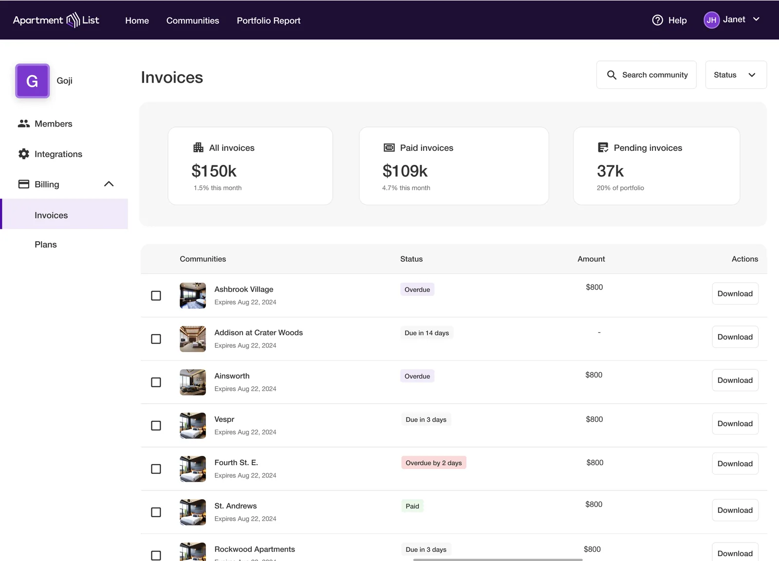 The MVP billing prototype, showing invoice history and rate breakdowns.