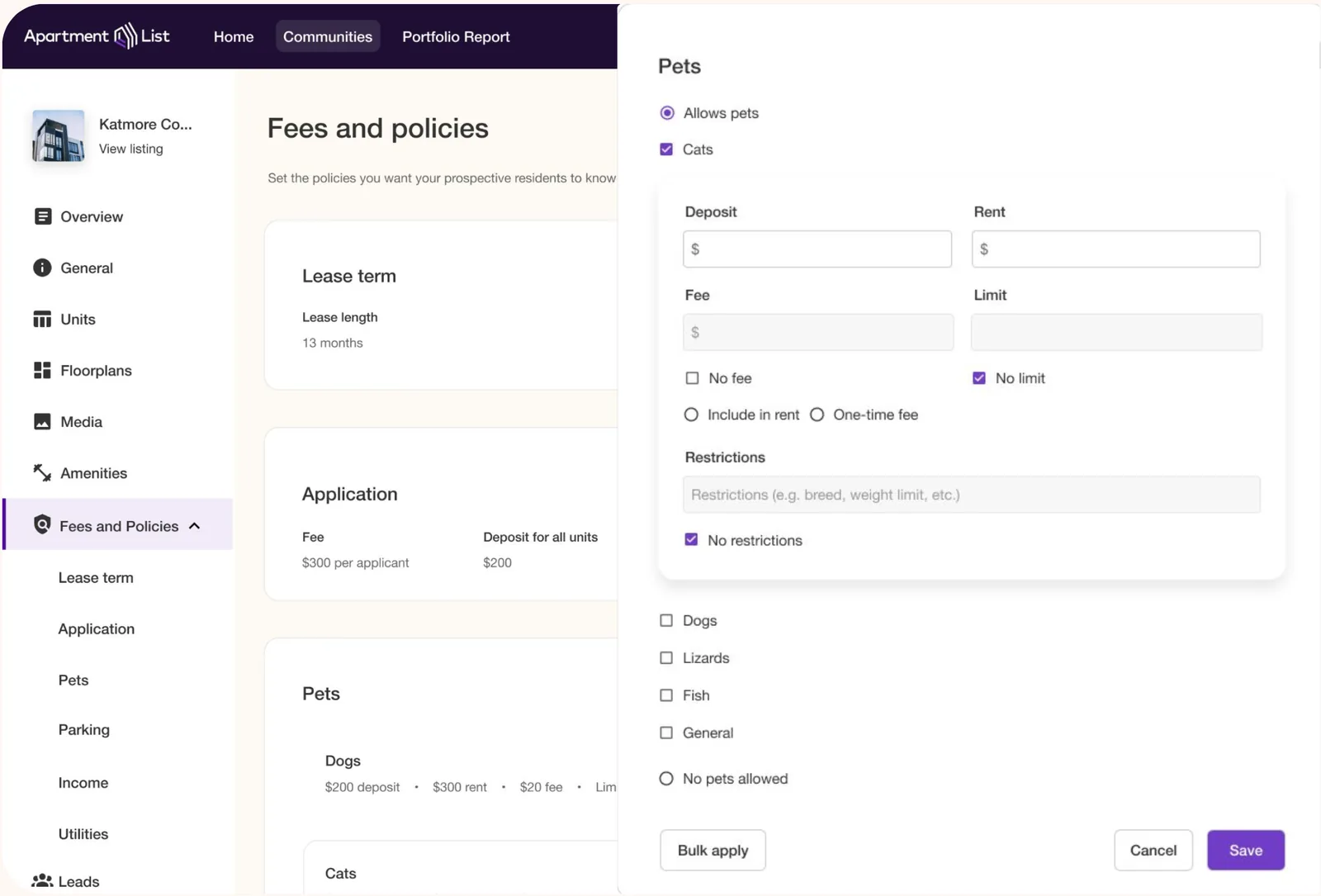 Bulk editing compliance settings across listings.