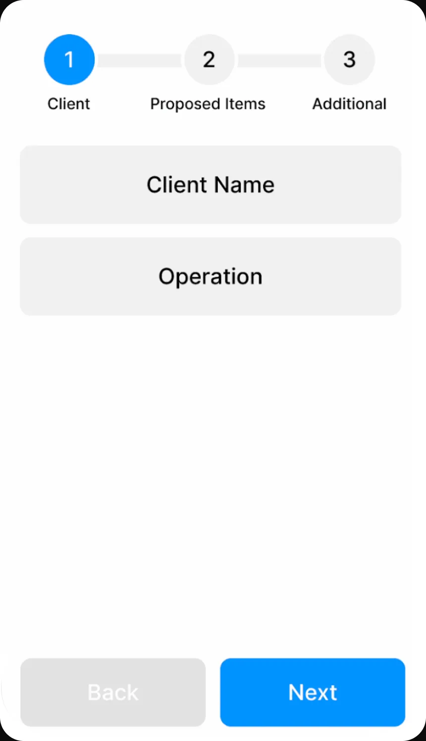 Stepper prototype for proposal creation.