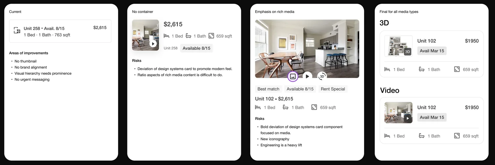 Dynamic media content explorations across card layouts.
